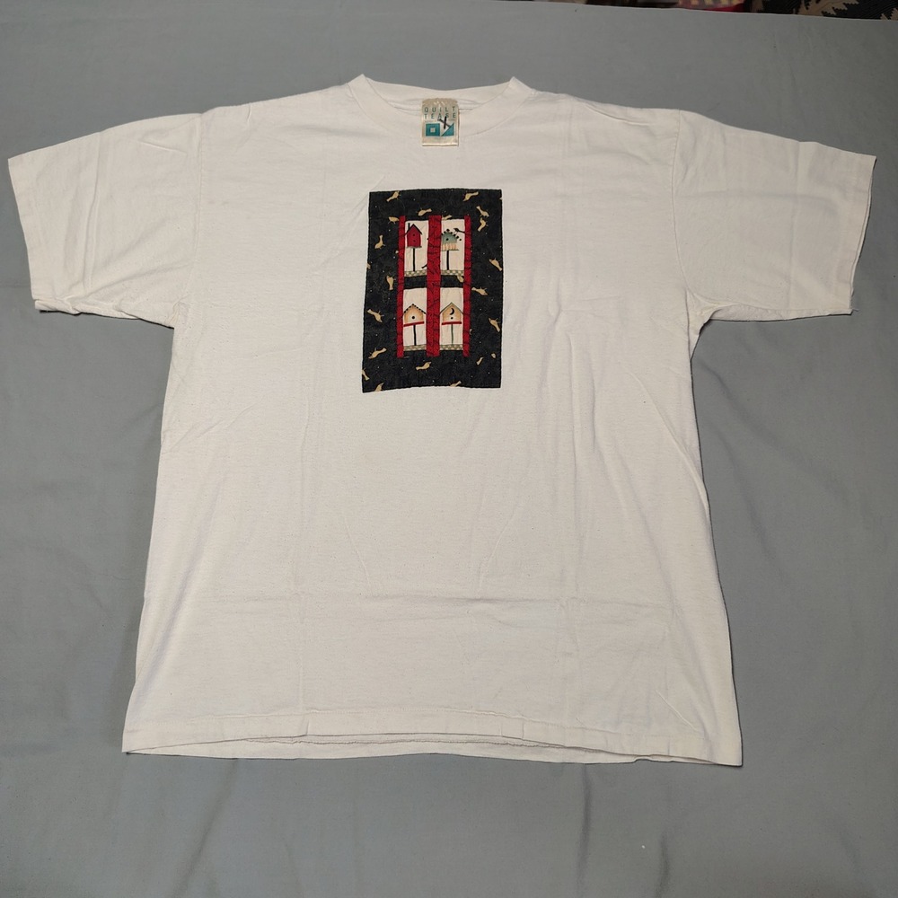 Vintage 1991 Quilt Tease Carol Baker Birdhouse Applique T-Shirt‎ White Large